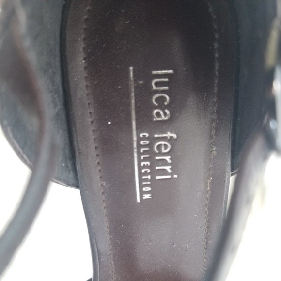 Luca Ferri Coffee Brown Open Toe Ankle Strap Business Casual Wedge Heel Stitch - Picture 2 of 8